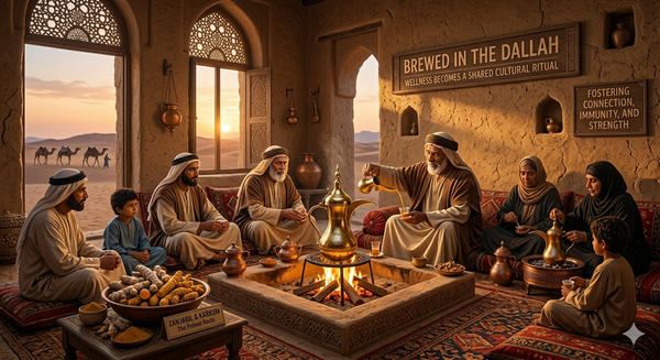 <p><strong>Brewed in the Dallah</strong><br/><br/>Wellness becomes a shared cultural ritual. These raw botanicals are slowly brewed in traditional Dallahs and served in the Majlis, fostering connection, immunity, and strength.</p>