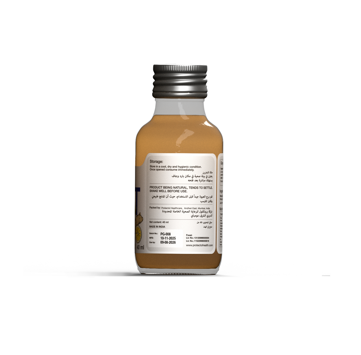 Happnin Hlth Ginger Shot | Cold Pressed Ginger, Honey & Lemon Juice | No Added Sugar, No Preservatives | 40ml Single-Serve Wellness Shot