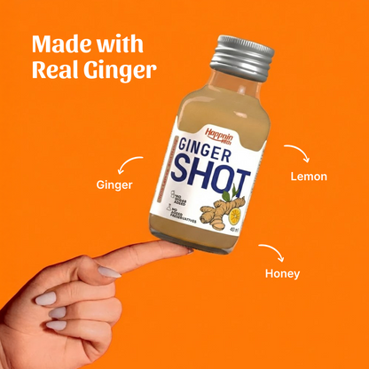 Happnin Hlth Ginger Shot | Cold Pressed Ginger, Honey & Lemon Juice | No Added Sugar, No Preservatives | 40ml Single-Serve Wellness Shot