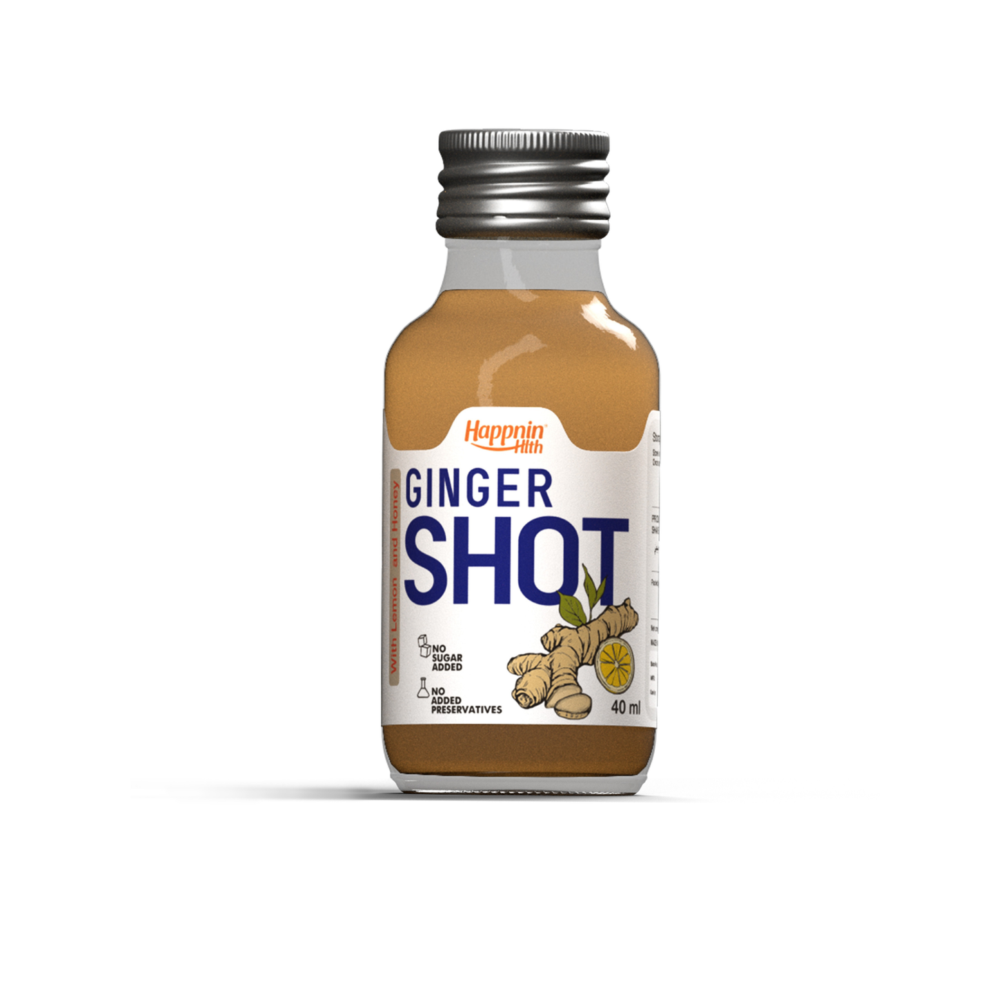 Happnin Hlth Ginger Shot | Cold Pressed Ginger, Honey & Lemon Juice | No Added Sugar, No Preservatives | 40ml Single-Serve Wellness Shot