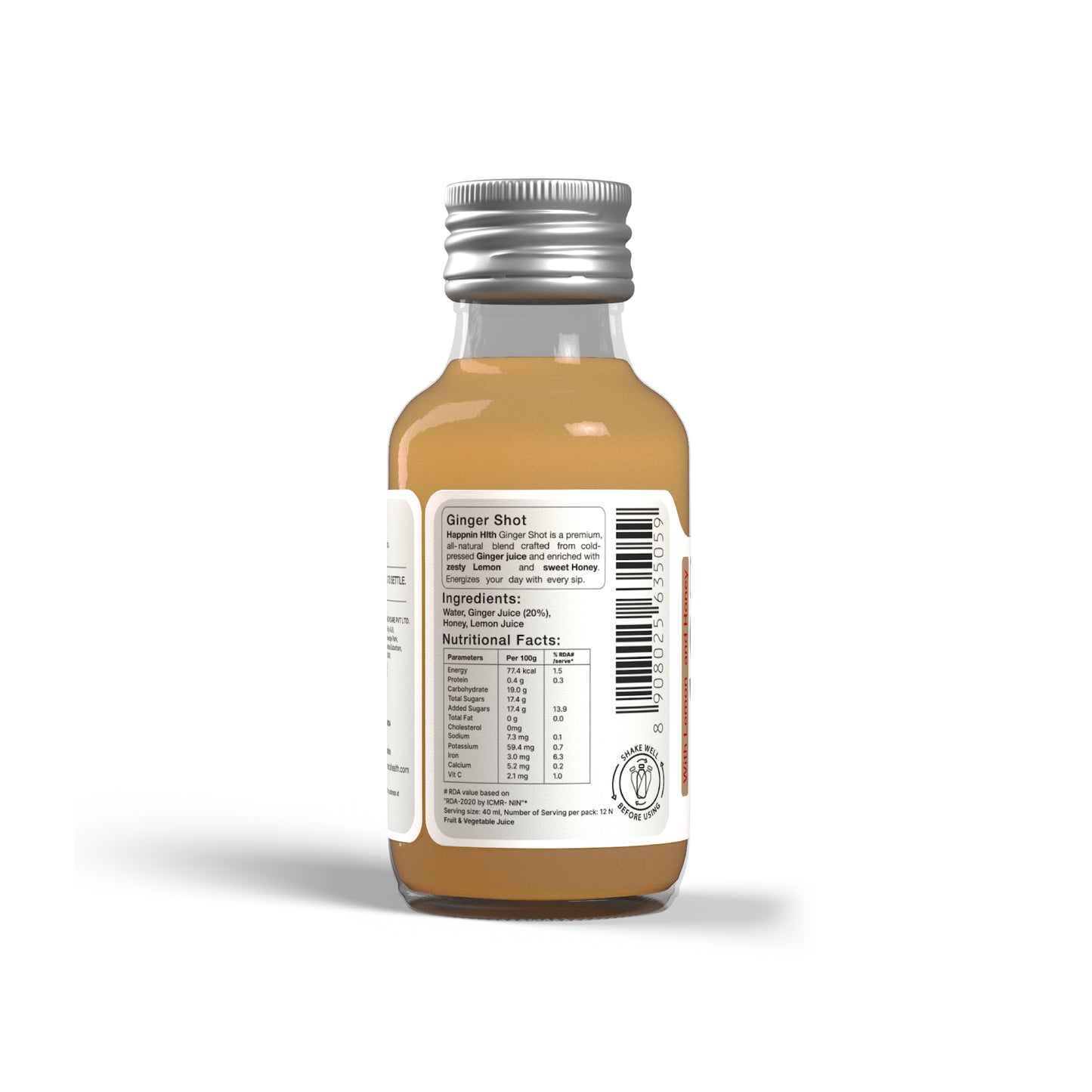 Happnin Hlth Ginger & Turmeric Wellness Shot Combo | Cold Pressed Ginger, Turmeric, Honey & Lemon | No Added Sugar, No Preservatives | 40ml Each | Immunity & Daily Wellness Shots
