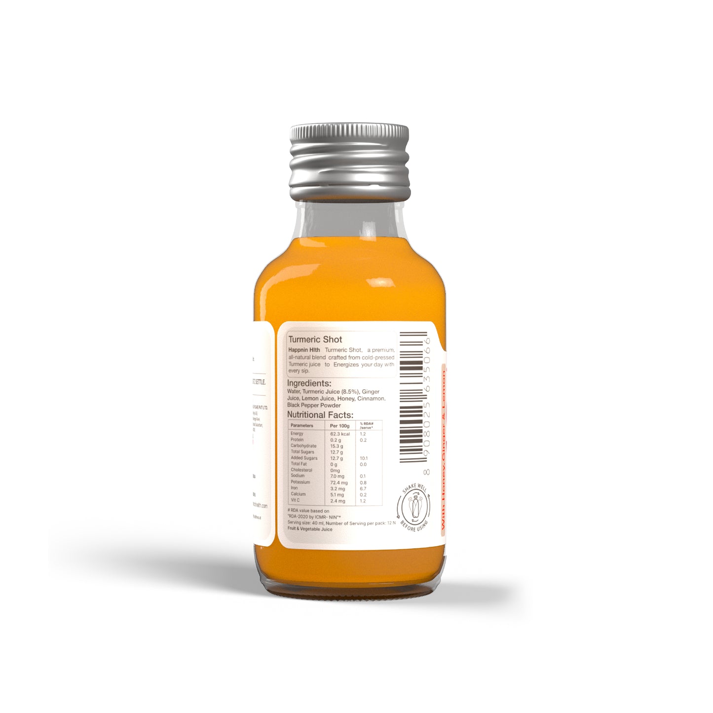 Happnin Hlth Ginger & Turmeric Wellness Shot Combo | Cold Pressed Ginger, Turmeric, Honey & Lemon | No Added Sugar, No Preservatives | 40ml Each | Immunity & Daily Wellness Shots