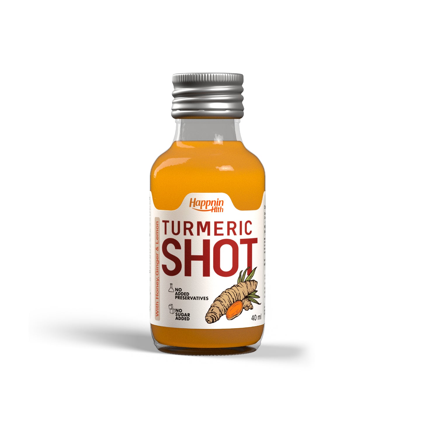 Happnin Hlth Turmeric Shot | Cold Pressed Turmeric, Ginger, Honey & Lemon | No Added Sugar, No Preservatives | 40ml Single-Serve Wellness Shot