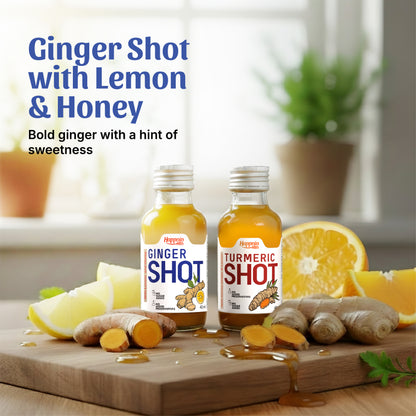 Happnin Hlth Ginger & Turmeric Wellness Shot Combo | Cold Pressed Ginger, Turmeric, Honey & Lemon | No Added Sugar, No Preservatives | 40ml Each | Immunity & Daily Wellness Shots